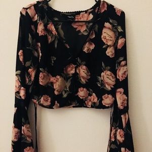 Sheer long sleeve floral top